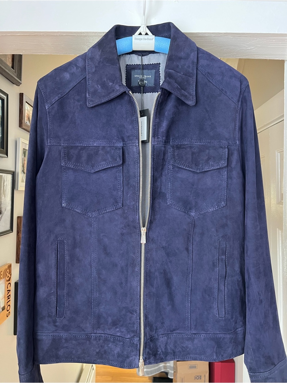 Grand Frank Navy Italian Goat Suede NEW size S